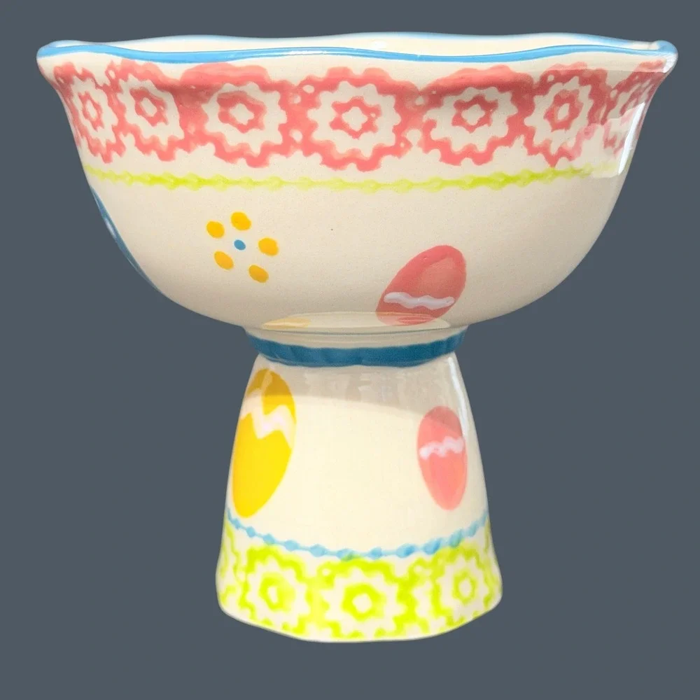 Temp-tations by Tara Easter Egg Pedestal Serving Bowls Set of 2 Hand Painted